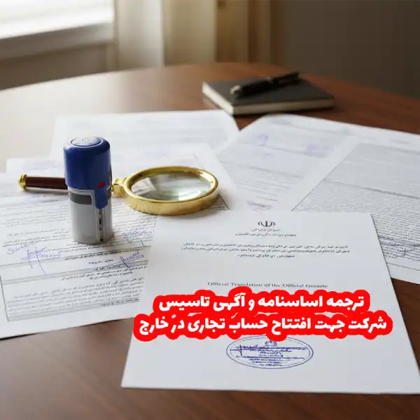 ترجمه اساسنامه و آگهی تاسیس شرکت جهت افتتاح حساب تجاری در خارج