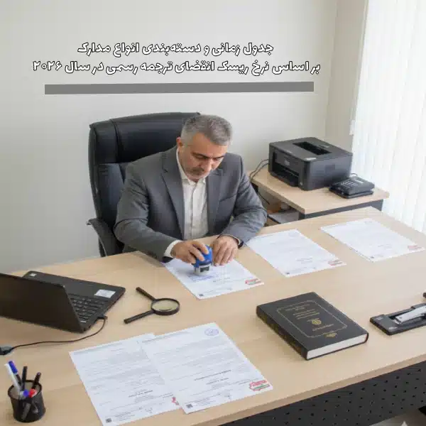 جدول زمانی و دسته‌بندی انواع مدارک بر اساس نرخ ریسک انقضای ترجمه رسمی در سال ۲۰۲۶
